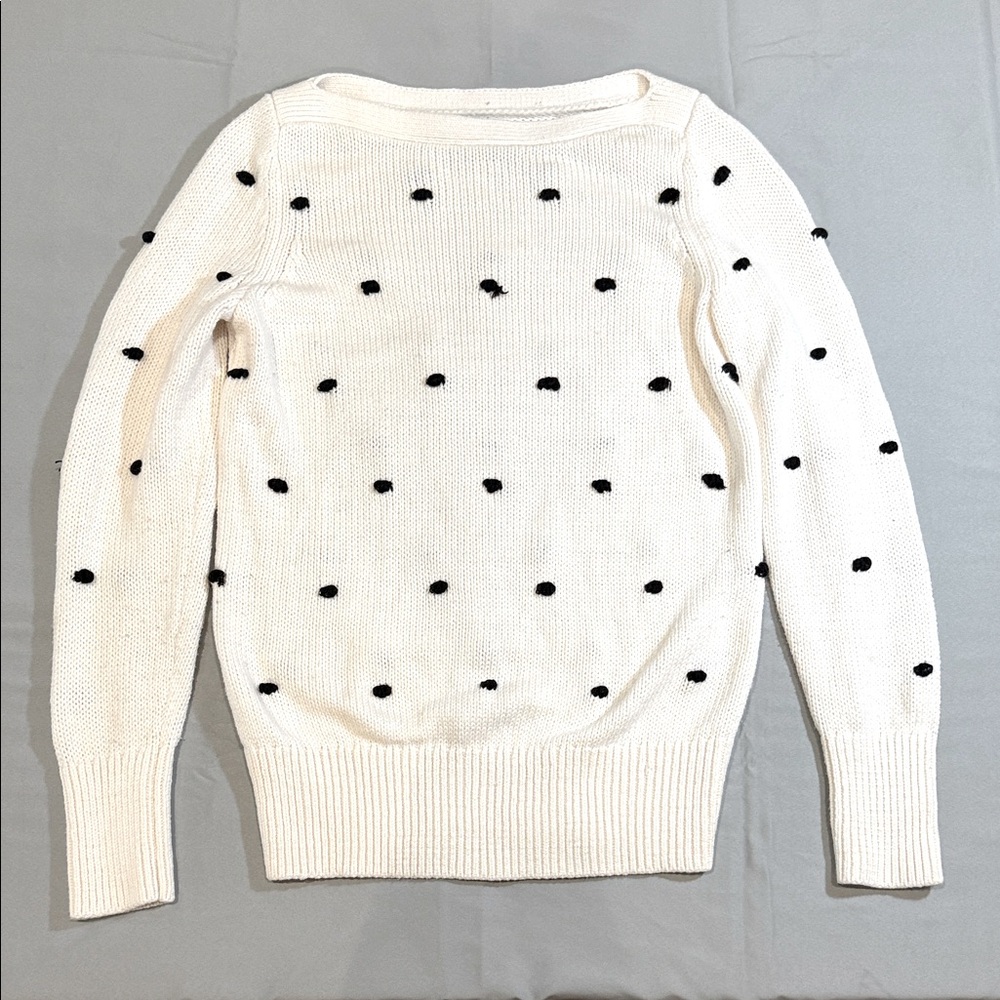 LOFT Off White Sweater with Black Polka Dots